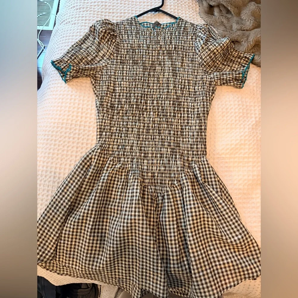 Checked Short Sleeve Mini Dress in Black and White - Picture 2 of 5